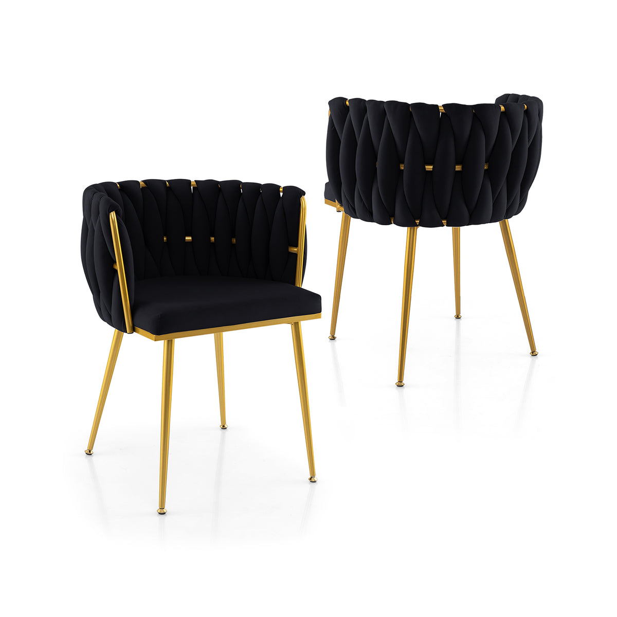 Set of 2 Upholstered Dining Chair w/ Curved Backrest and Metal Tubes-Black-Dining Chairs-DECOROLALA