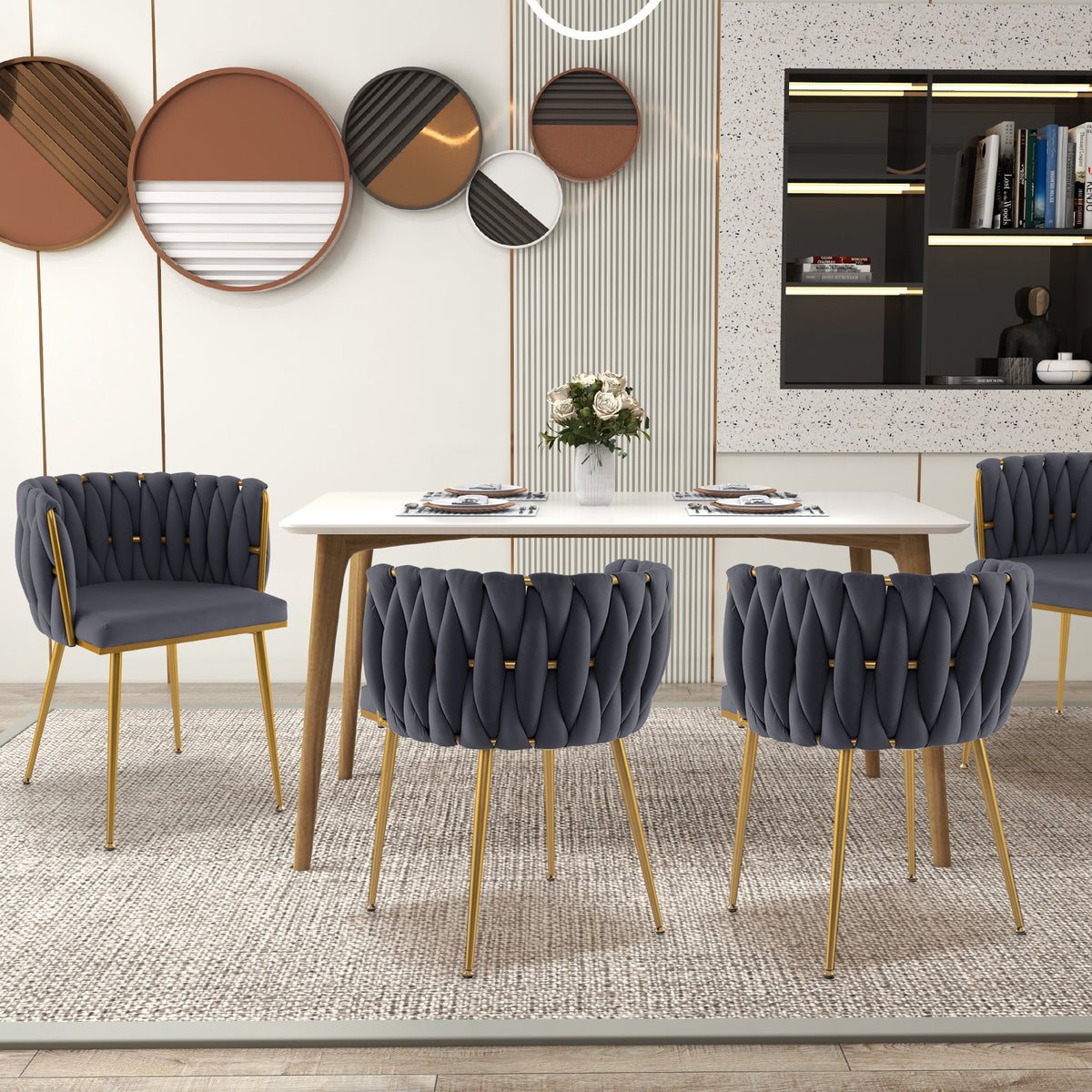 Set of 2 Upholstered Dining Chair w/ Curved Backrest and Metal Tubes-Gray-Dining Chairs-DECOROLALA