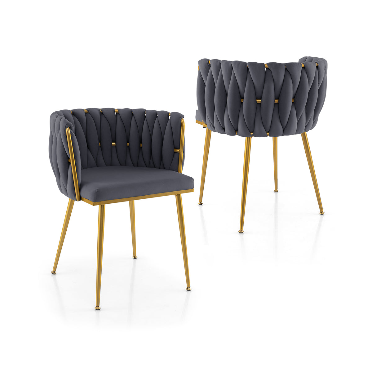 Set of 2 Upholstered Dining Chair w/ Curved Backrest and Metal Tubes-Gray-Dining Chairs-DECOROLALA