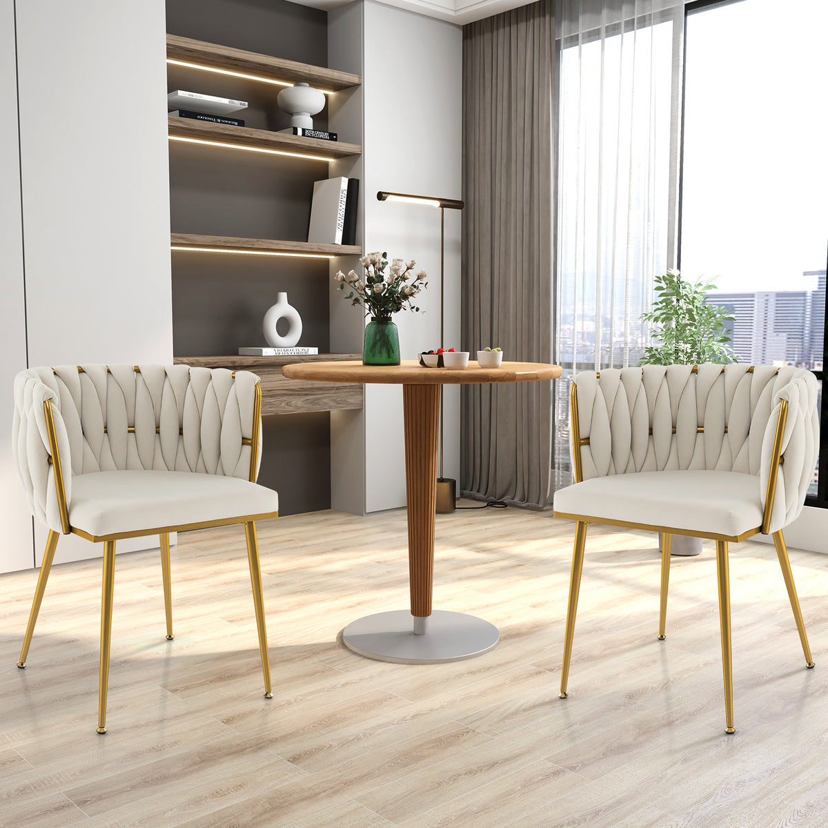 Set of 2 Upholstered Dining Chair w/ Curved Backrest and Metal Tubes-White-Dining Chairs-DECOROLALA