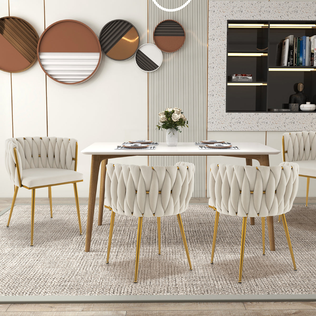 Set of 2 Upholstered Dining Chair w/ Curved Backrest and Metal Tubes-White-Dining Chairs-DECOROLALA