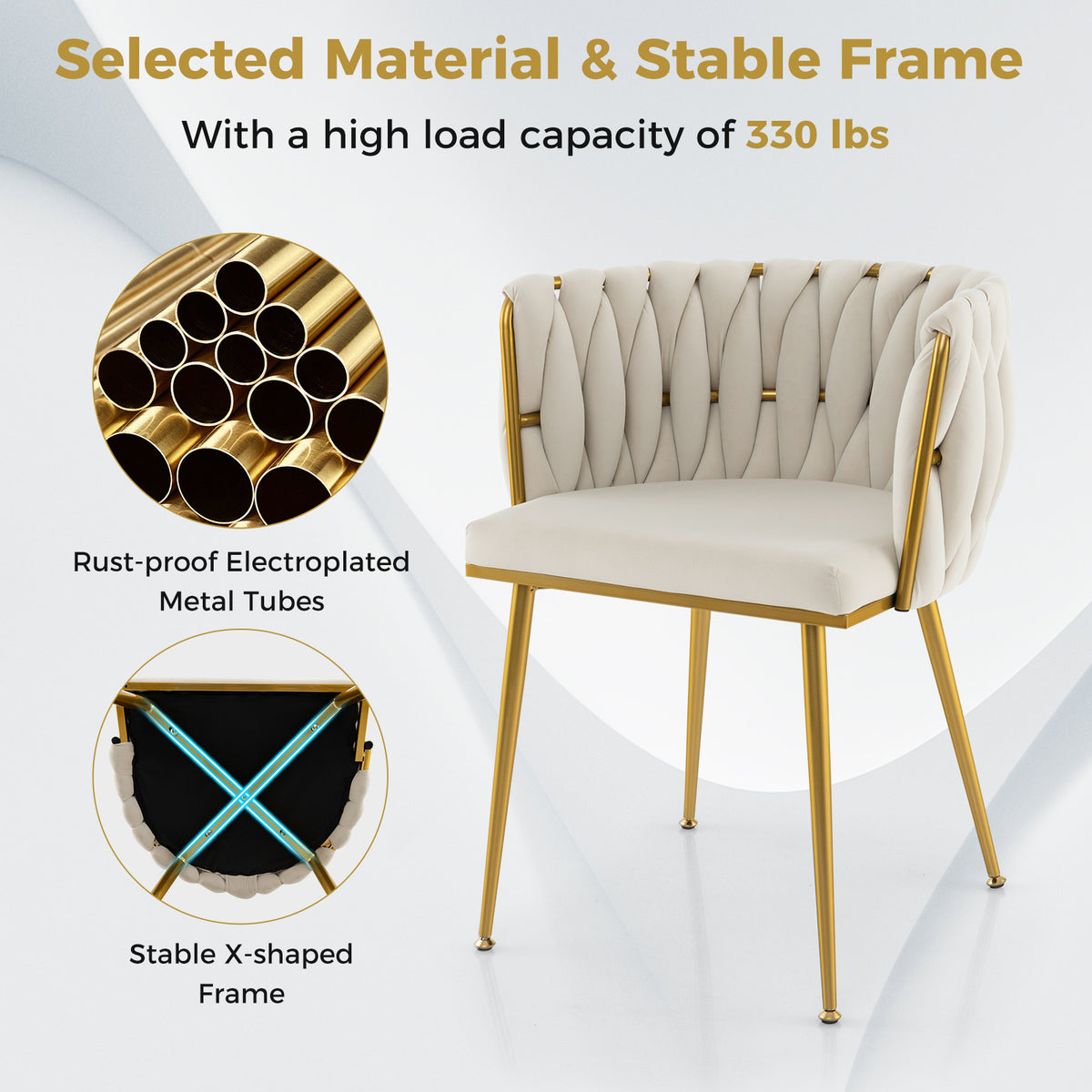 Set of 2 Upholstered Dining Chair w/ Curved Backrest and Metal Tubes-White-Dining Chairs-DECOROLALA