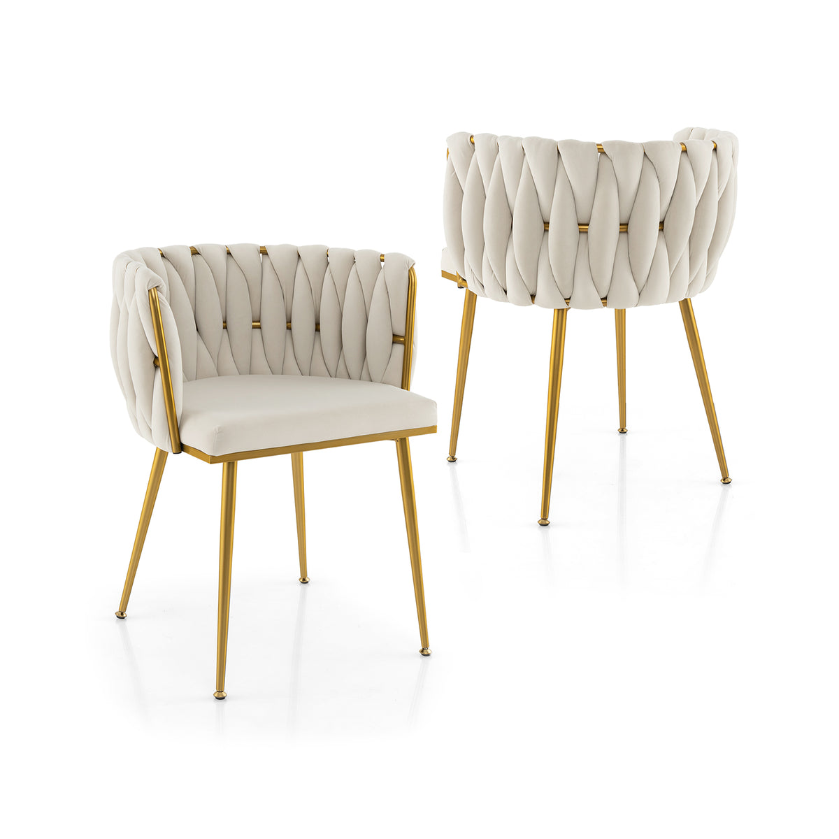 Set of 2 Upholstered Dining Chair w/ Curved Backrest and Metal Tubes-White-Dining Chairs-DECOROLALA