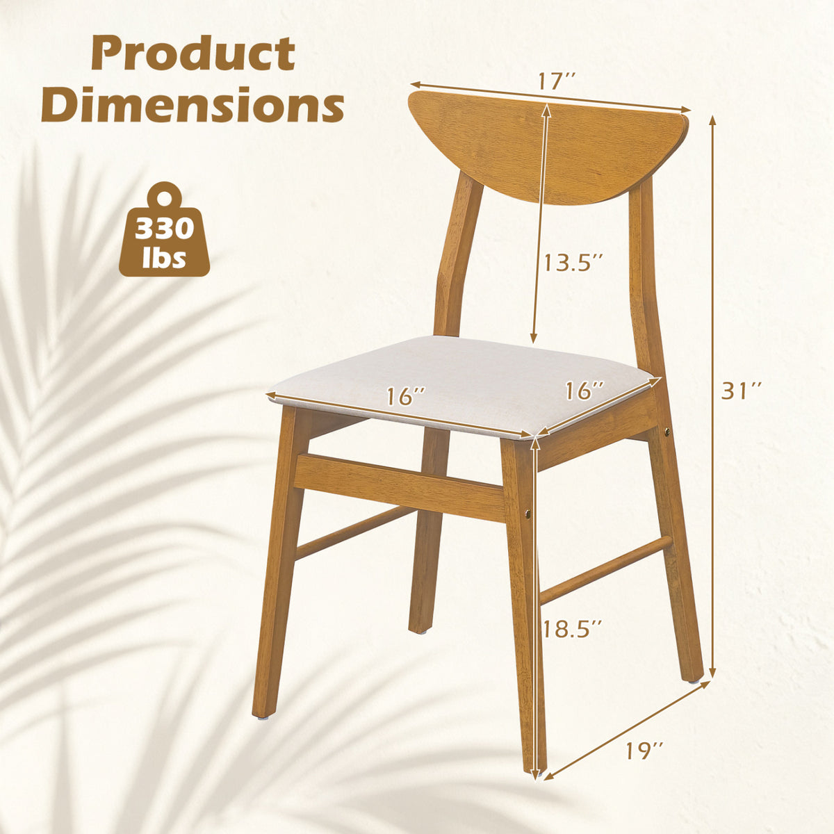 Set of 2 Upholstered Dining Chairs with Curved Backrest and Rubber Wood Frame-Natural-Dining Chairs-DECOROLALA