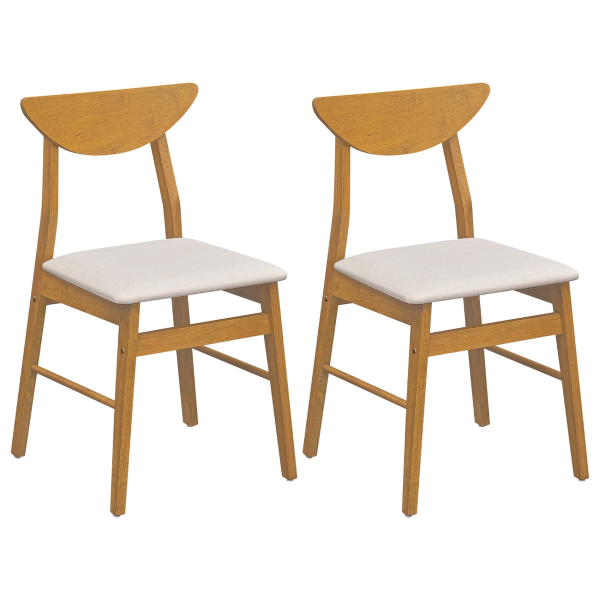 Set of 2 Upholstered Dining Chairs with Curved Backrest and Rubber Wood Frame-Natural-Dining Chairs-DECOROLALA