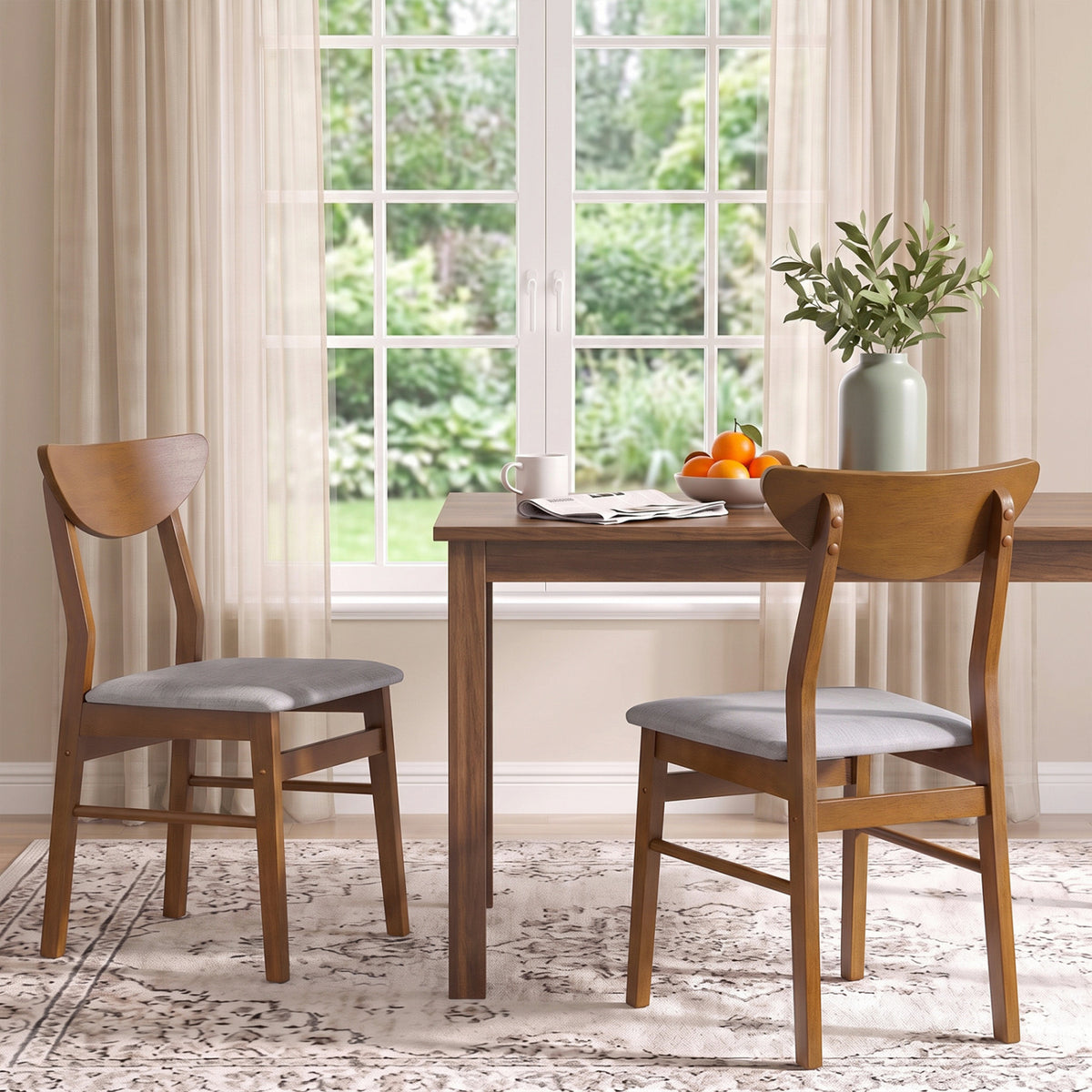 Set of 2 Upholstered Dining Chairs with Curved Backrest and Rubber Wood Frame-Walnut-Dining Chairs-DECOROLALA
