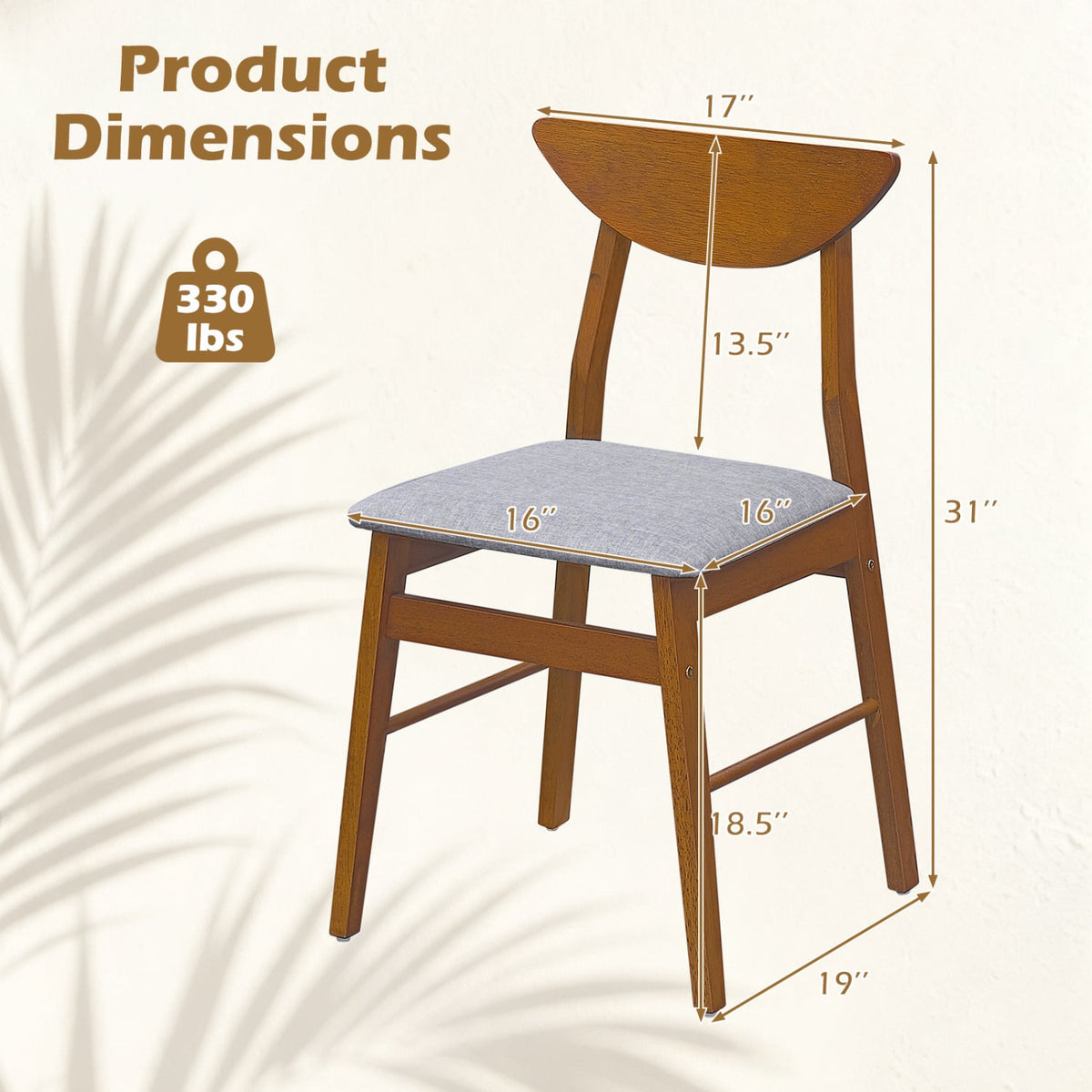 Set of 2 Upholstered Dining Chairs with Curved Backrest and Rubber Wood Frame-Walnut-Dining Chairs-DECOROLALA