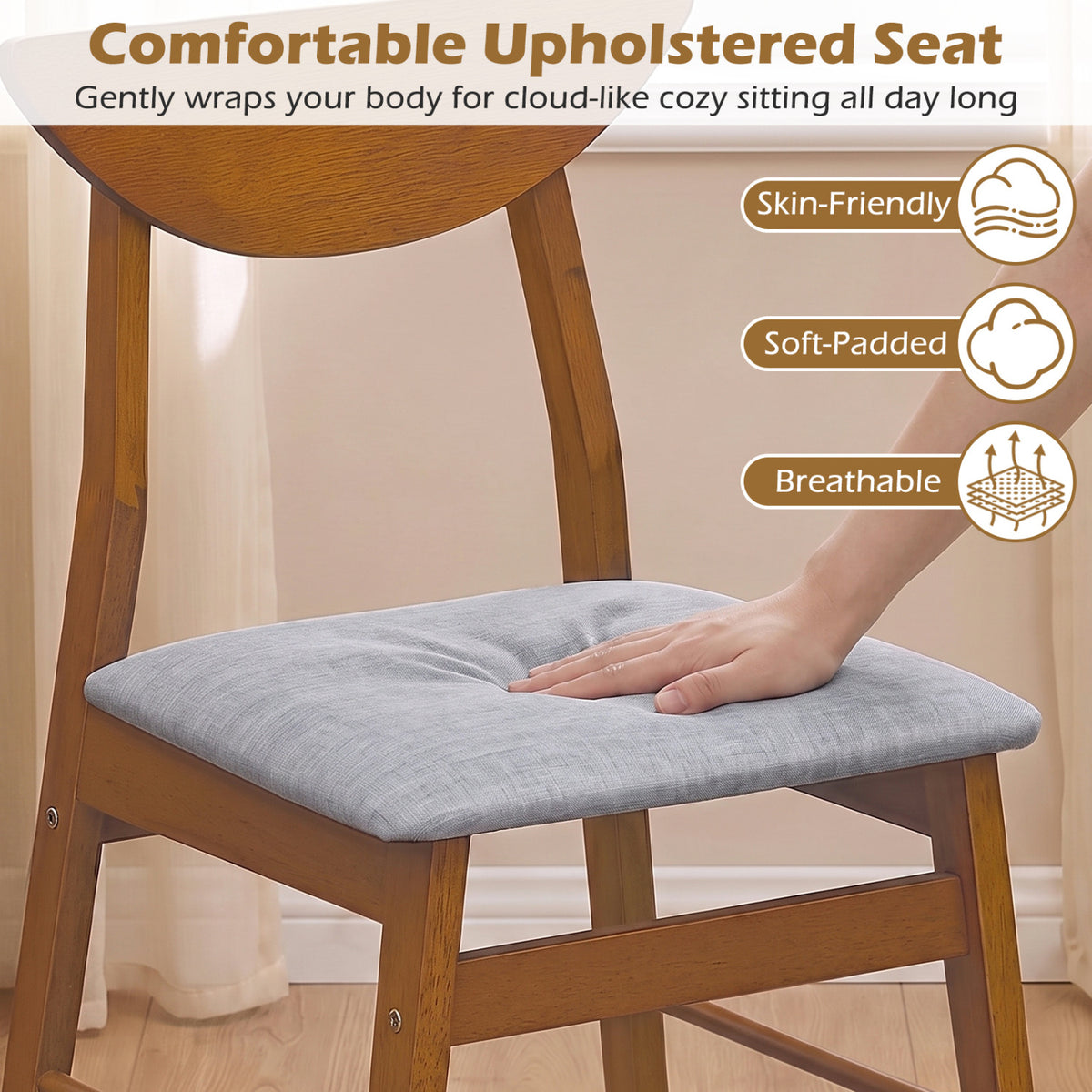 Set of 2 Upholstered Dining Chairs with Curved Backrest and Rubber Wood Frame-Walnut-Dining Chairs-DECOROLALA