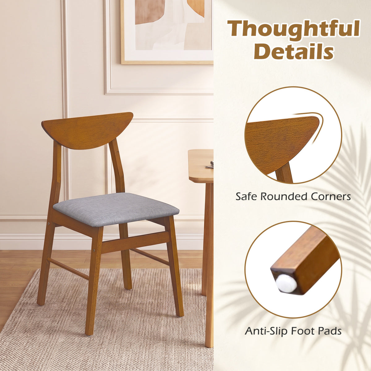 Set of 2 Upholstered Dining Chairs with Curved Backrest and Rubber Wood Frame-Walnut-Dining Chairs-DECOROLALA