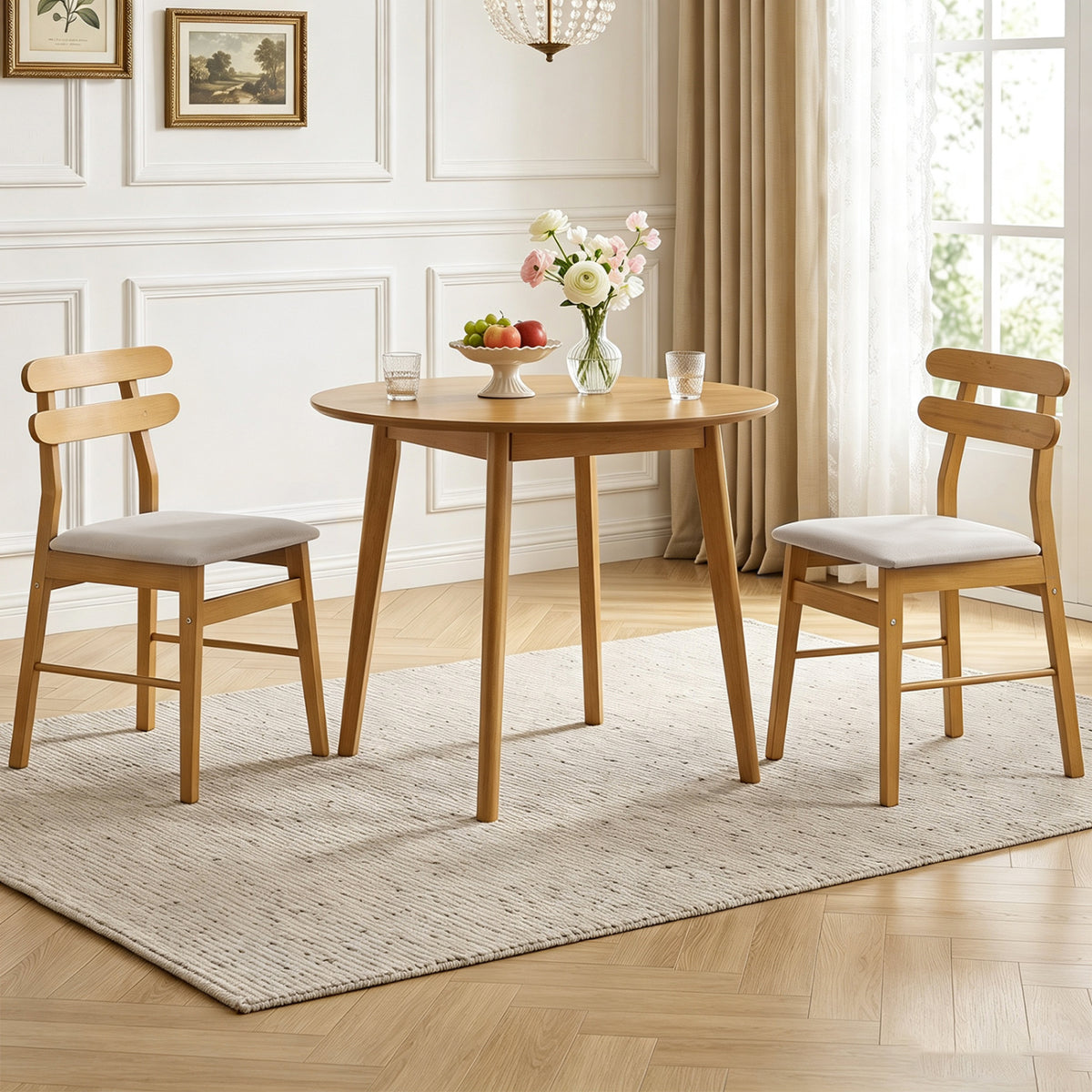 Set of 2 Upholstered Dining Chairs with Padded Seat and Solid Wood Legs-Natural-Dining Chairs-DECOROLALA