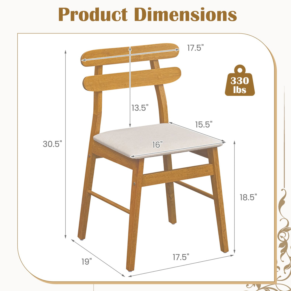 Set of 2 Upholstered Dining Chairs with Padded Seat and Solid Wood Legs-Natural-Dining Chairs-DECOROLALA