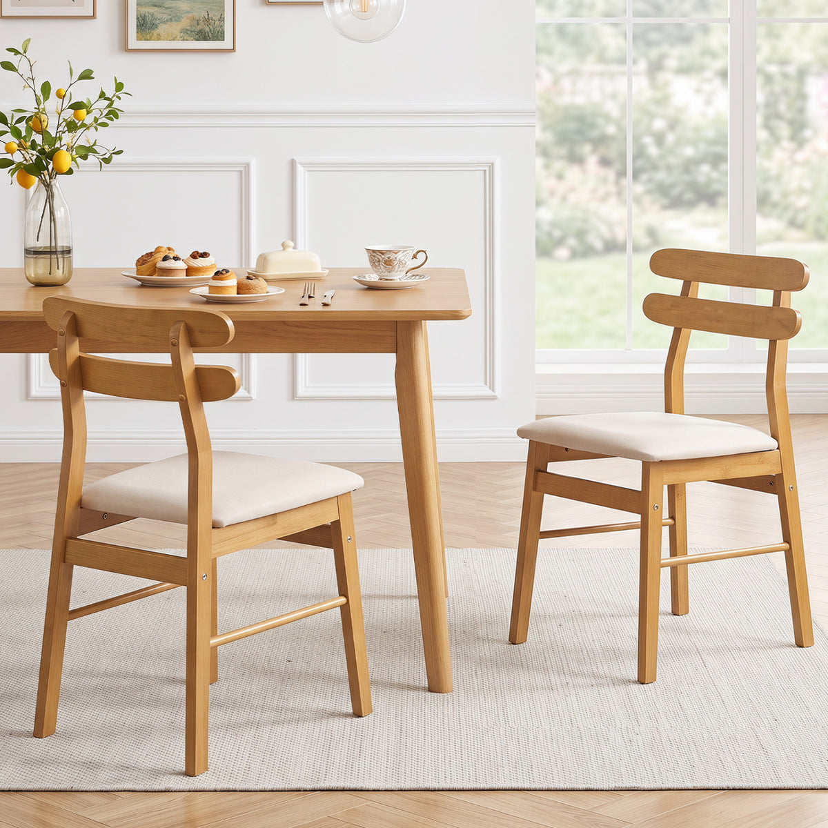 Set of 2 Upholstered Dining Chairs with Padded Seat and Solid Wood Legs-Natural-Dining Chairs-DECOROLALA