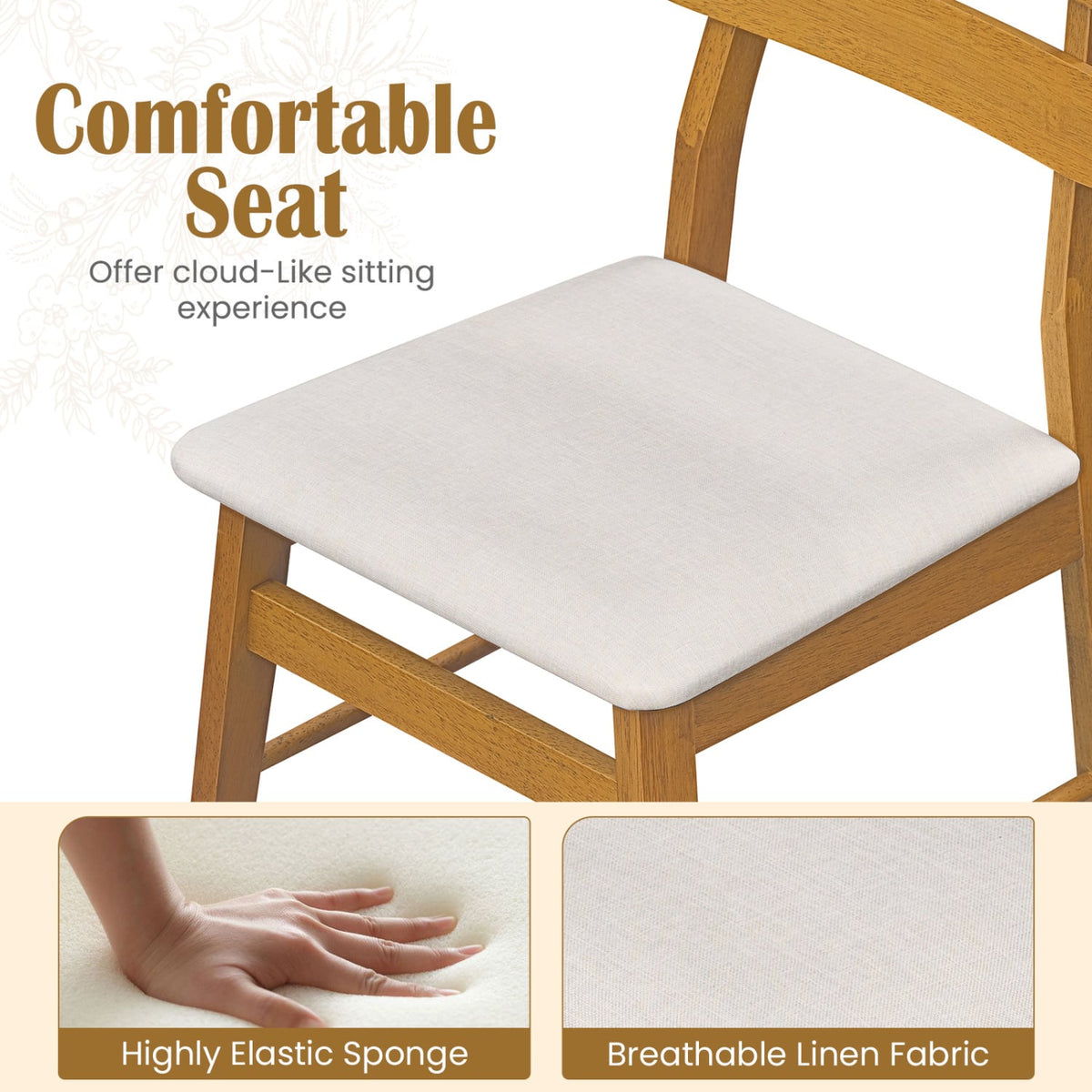Set of 2 Upholstered Dining Chairs with Padded Seat and Solid Wood Legs-Natural-Dining Chairs-DECOROLALA