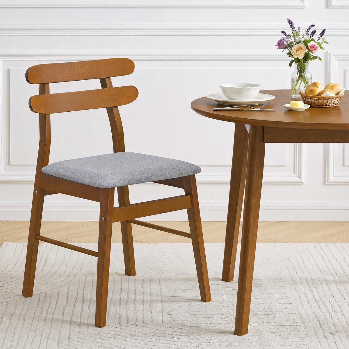 Set of 2 Upholstered Dining Chairs with Padded Seat and Solid Wood Legs-Walnut-Dining Chairs-DECOROLALA