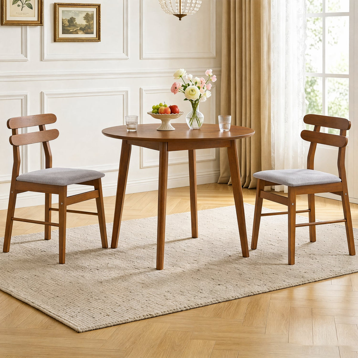 Set of 2 Upholstered Dining Chairs with Padded Seat and Solid Wood Legs-Walnut-Dining Chairs-DECOROLALA