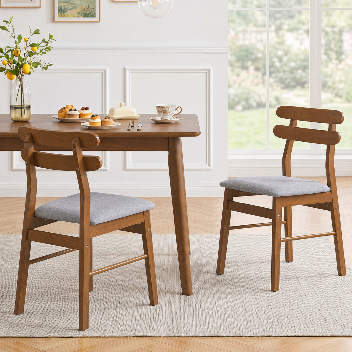 Set of 2 Upholstered Dining Chairs with Padded Seat and Solid Wood Legs-Walnut-Dining Chairs-DECOROLALA