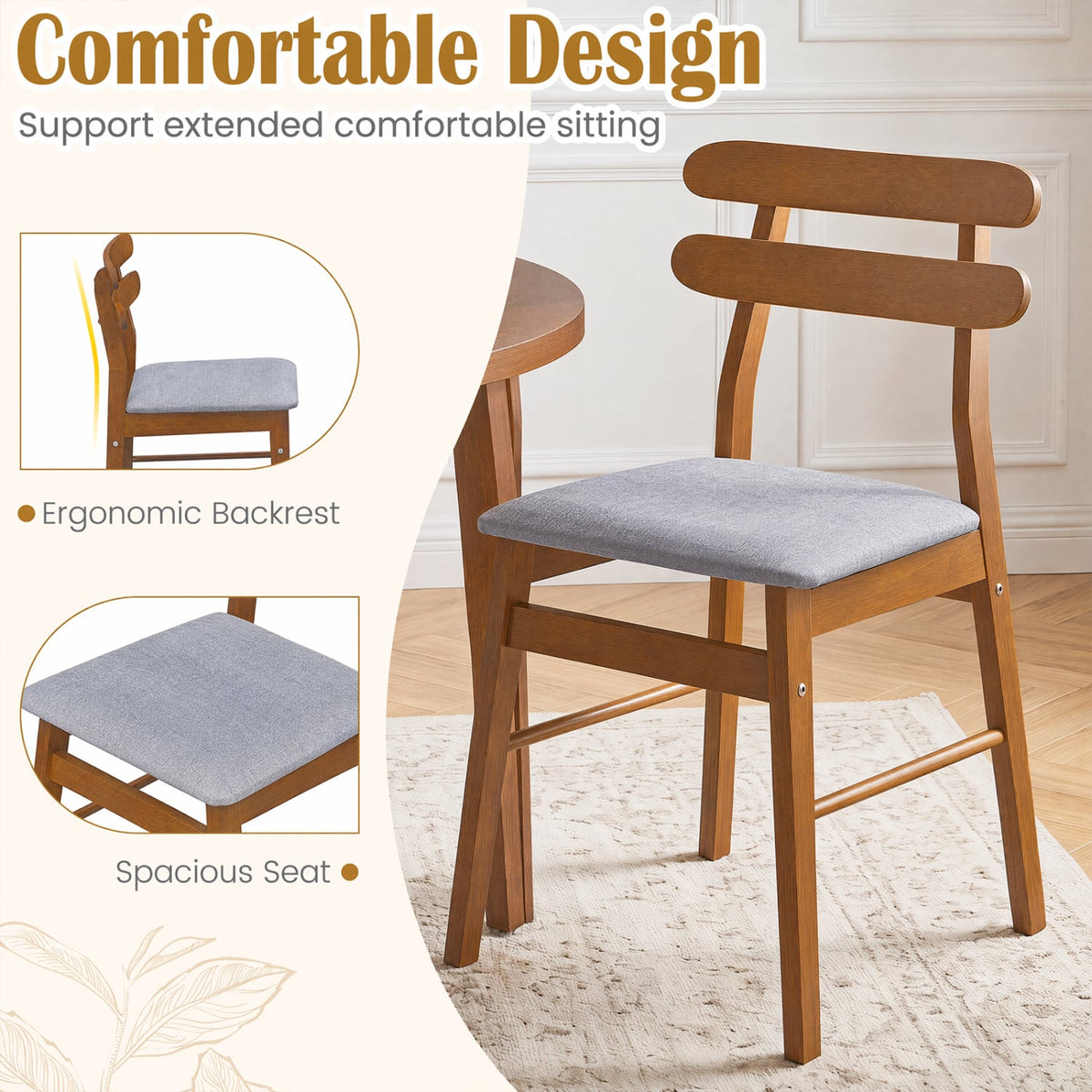 Set of 2 Upholstered Dining Chairs with Padded Seat and Solid Wood Legs-Walnut-Dining Chairs-DECOROLALA