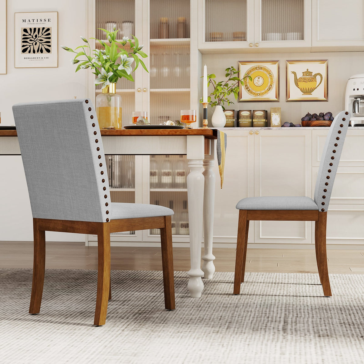 Set of 2 Upholstered Dining Chairs with Padded Seat for Living Room-Walnut-Dining Chairs-DECOROLALA