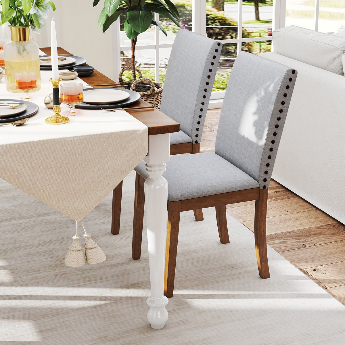 Set of 2 Upholstered Dining Chairs with Padded Seat for Living Room-Walnut-Dining Chairs-DECOROLALA