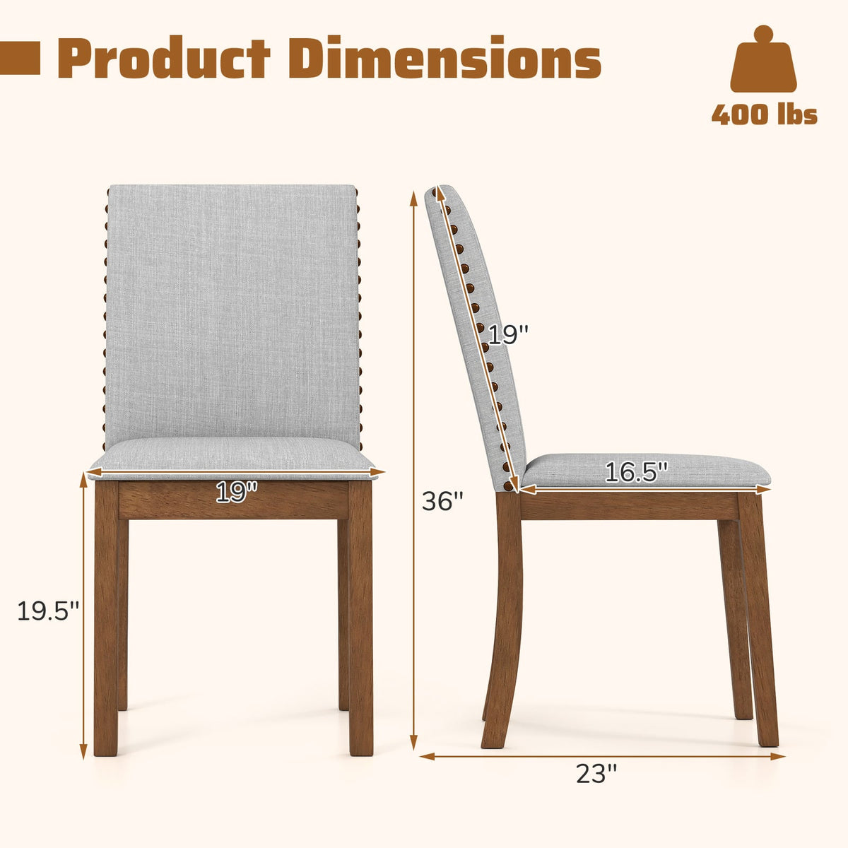 Set of 2 Upholstered Dining Chairs with Padded Seat for Living Room-Walnut-Dining Chairs-DECOROLALA