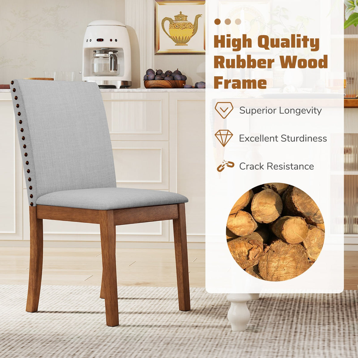 Set of 2 Upholstered Dining Chairs with Padded Seat for Living Room-Walnut-Dining Chairs-DECOROLALA