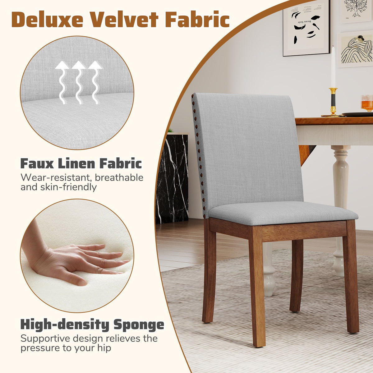 Set of 2 Upholstered Dining Chairs with Padded Seat for Living Room-Walnut-Dining Chairs-DECOROLALA