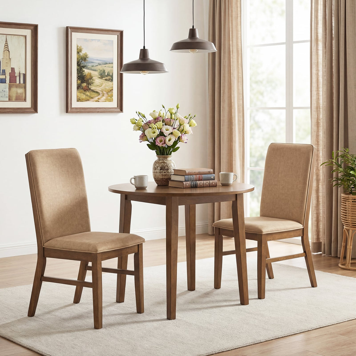 Set of 2 Upholstered Dining Chairs with Solid Rubber Wood Legs-Brown-Dining Chairs-DECOROLALA