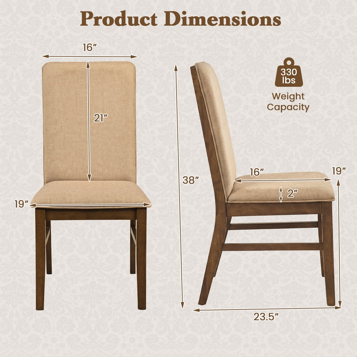 Set of 2 Upholstered Dining Chairs with Solid Rubber Wood Legs-Brown-Dining Chairs-DECOROLALA