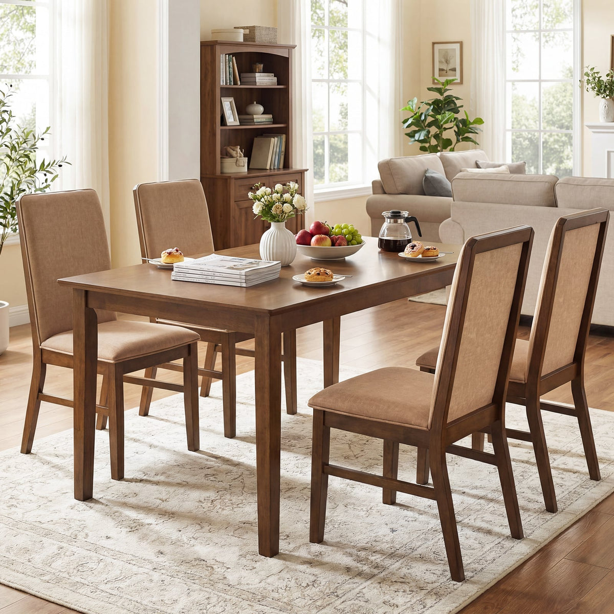 Set of 2 Upholstered Dining Chairs with Solid Rubber Wood Legs-Brown-Dining Chairs-DECOROLALA
