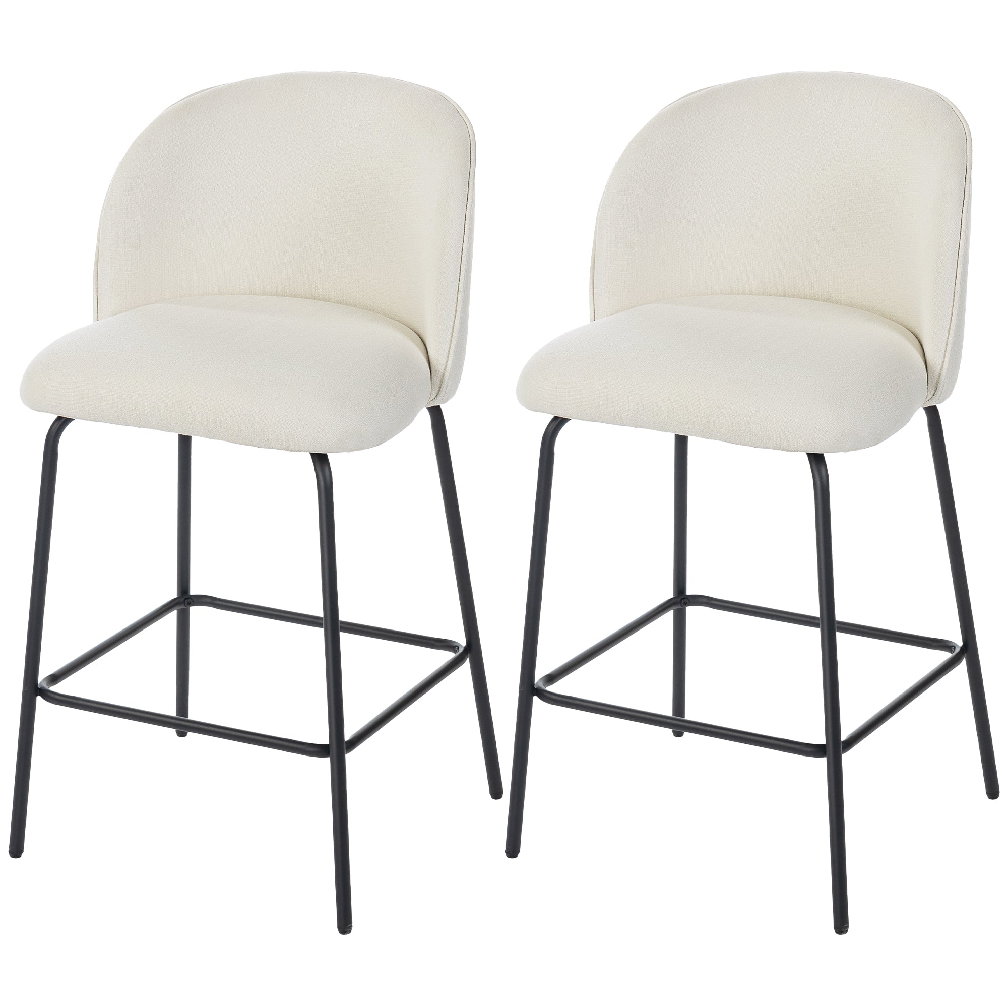 Set of 2 Upholstered Linen Counter Height Barstools - Cream White-Home Furnishings > Kitchen & Dining Furniture > Bar Stools-DECOROLALA