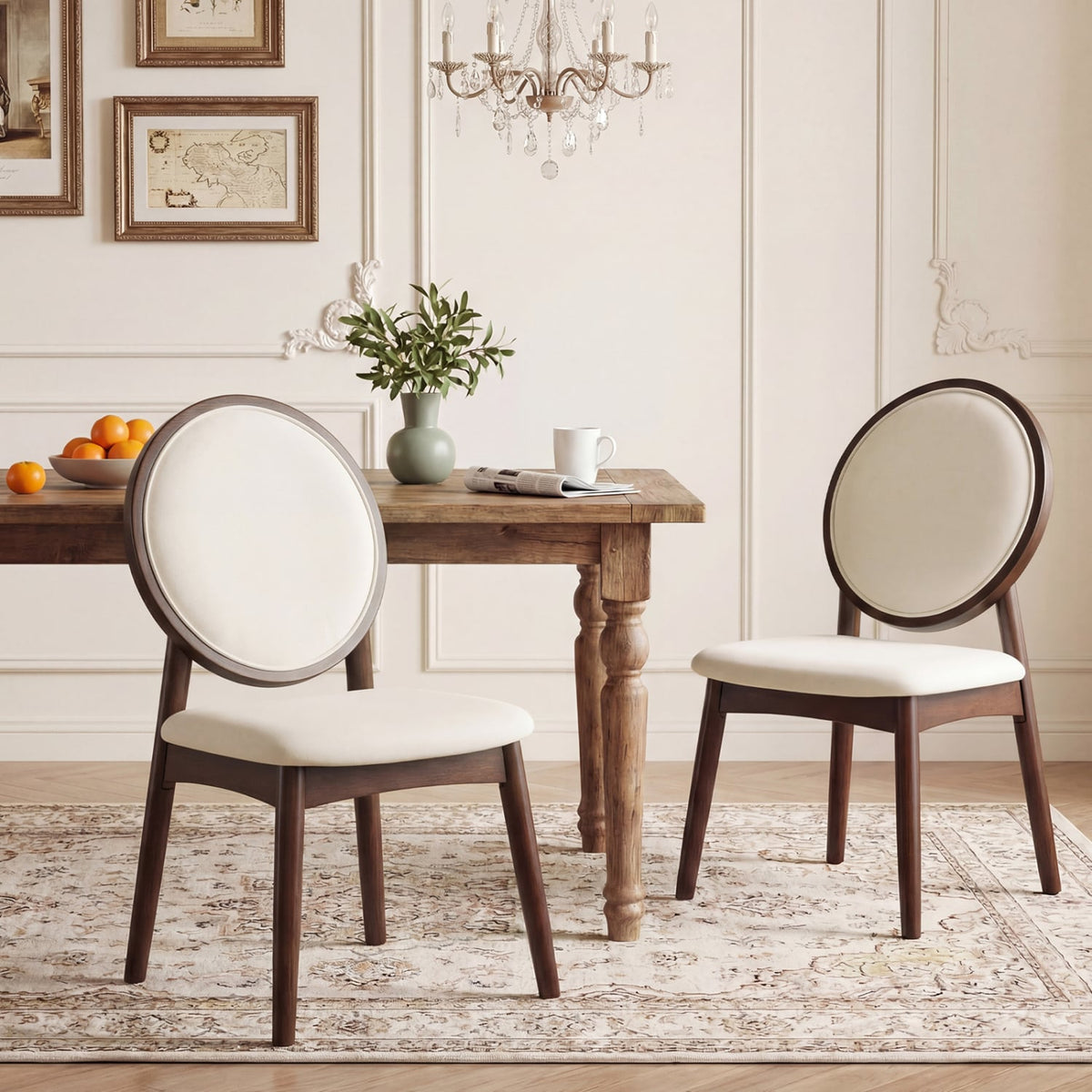 Set of 2 Upholstered Linen Fabric Kitchen Side Chairs with Padded Seat-Beige-Dining Chairs-DECOROLALA