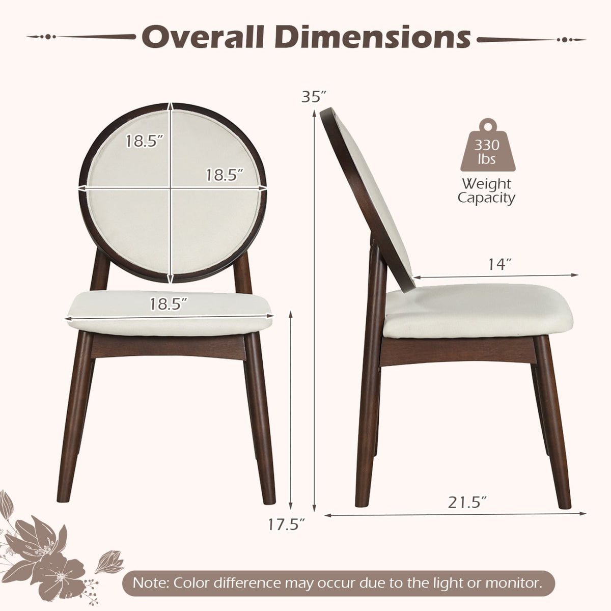 Set of 2 Upholstered Linen Fabric Kitchen Side Chairs with Padded Seat-Beige-Dining Chairs-DECOROLALA