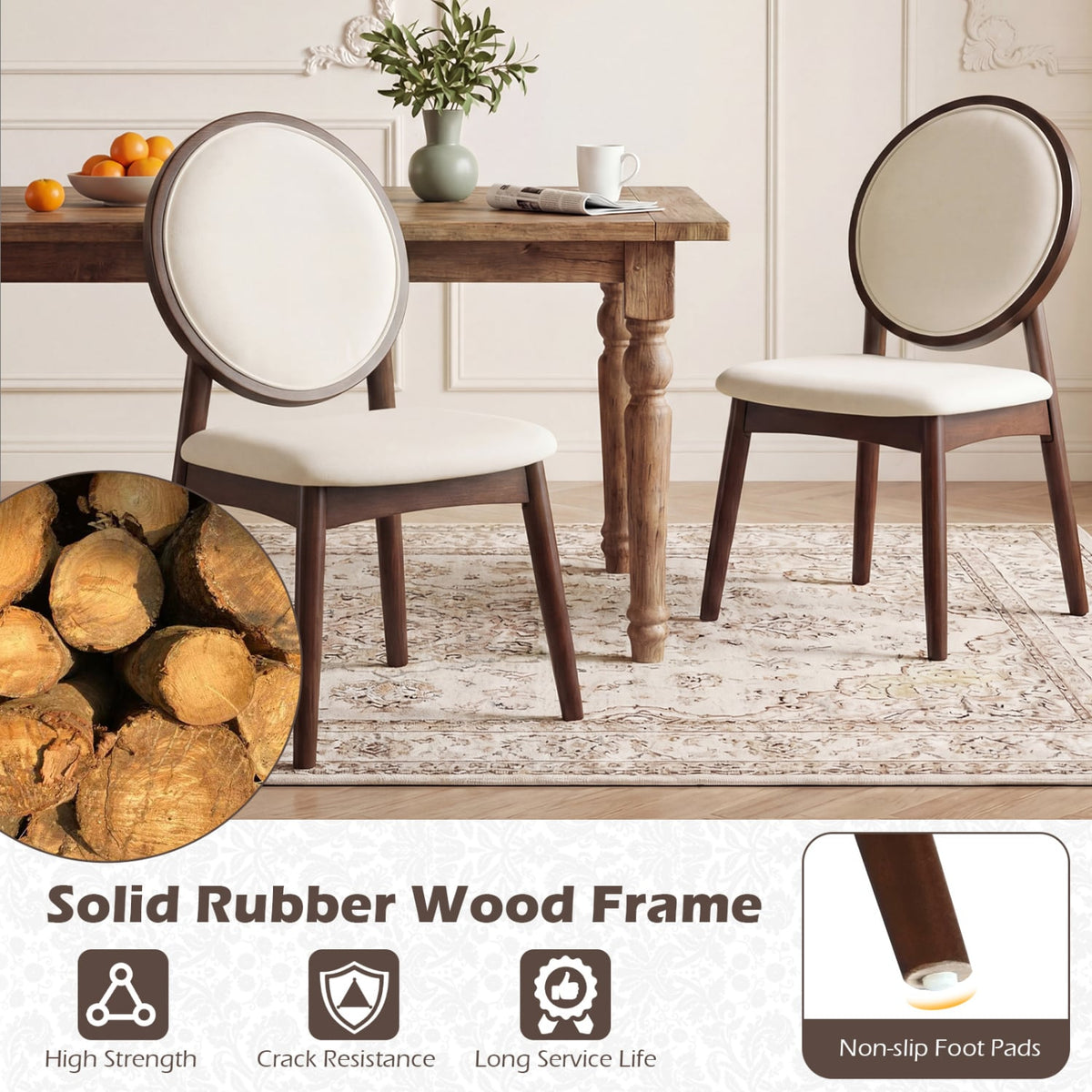 Set of 2 Upholstered Linen Fabric Kitchen Side Chairs with Padded Seat-Beige-Dining Chairs-DECOROLALA