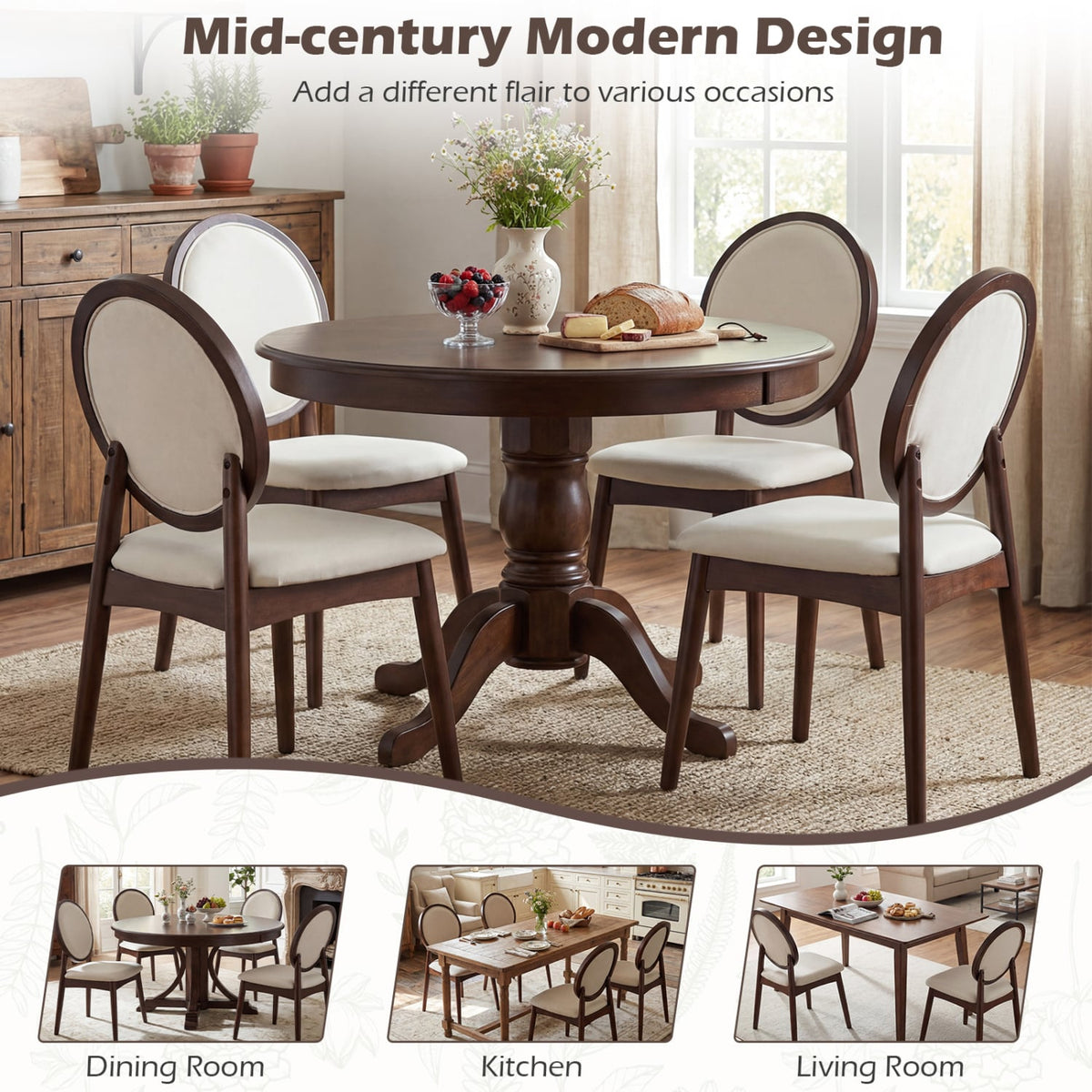 Set of 2 Upholstered Linen Fabric Kitchen Side Chairs with Padded Seat-Beige-Dining Chairs-DECOROLALA