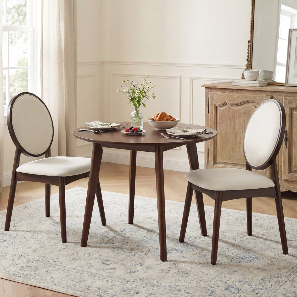 Set of 2 Upholstered Linen Fabric Kitchen Side Chairs with Padded Seat-Beige-Dining Chairs-DECOROLALA