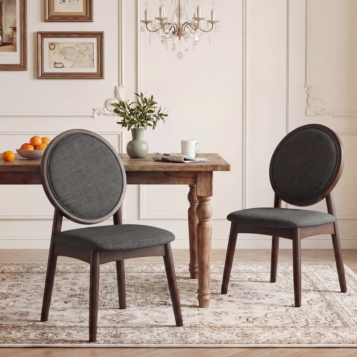 Set of 2 Upholstered Linen Fabric Kitchen Side Chairs with Padded Seat-Black-Dining Chairs-DECOROLALA