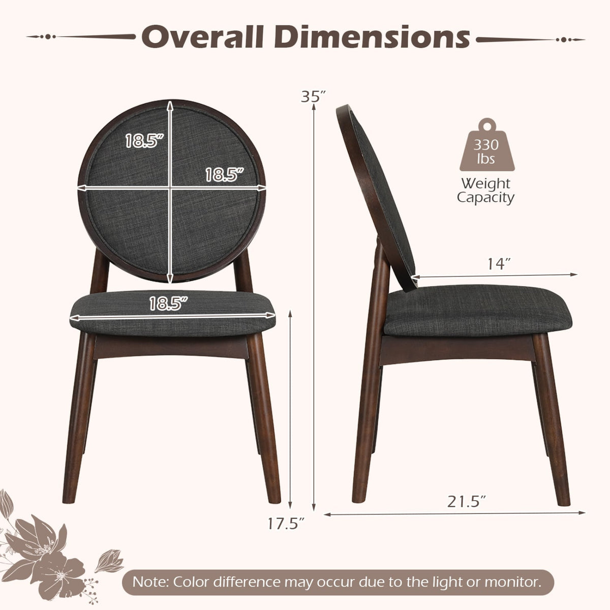 Set of 2 Upholstered Linen Fabric Kitchen Side Chairs with Padded Seat-Black-Dining Chairs-DECOROLALA