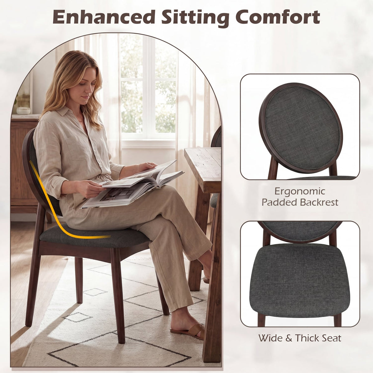 Set of 2 Upholstered Linen Fabric Kitchen Side Chairs with Padded Seat-Black-Dining Chairs-DECOROLALA