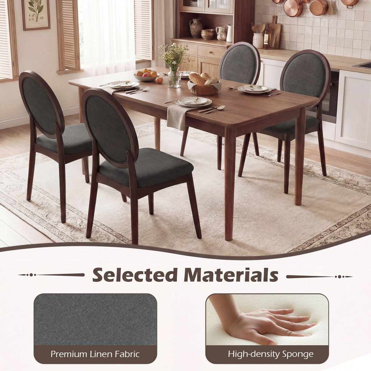Set of 2 Upholstered Linen Fabric Kitchen Side Chairs with Padded Seat-Black-Dining Chairs-DECOROLALA