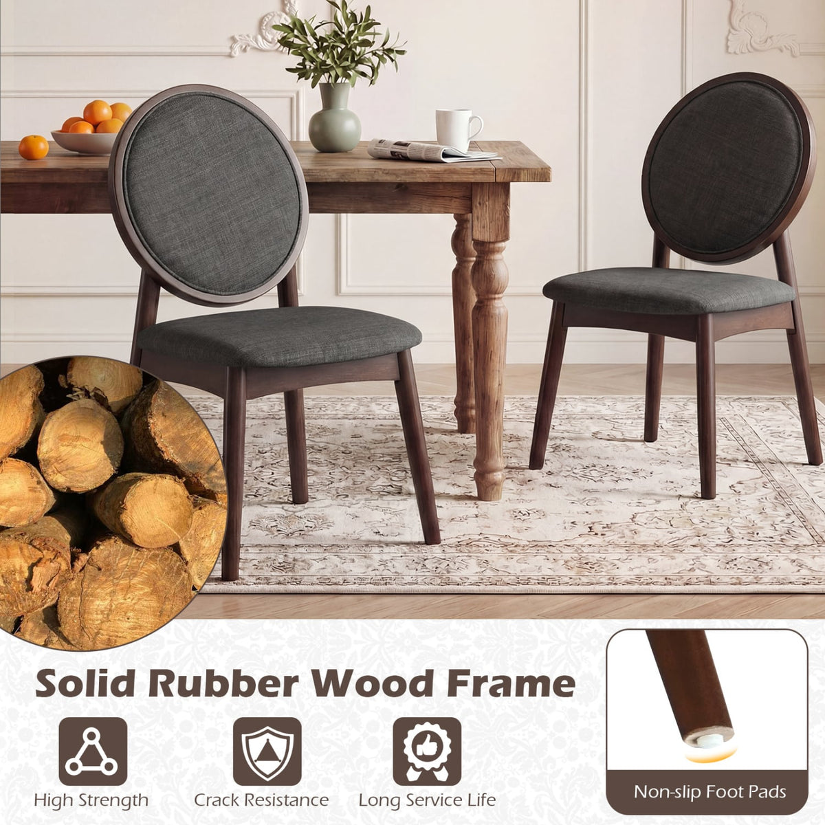 Set of 2 Upholstered Linen Fabric Kitchen Side Chairs with Padded Seat-Black-Dining Chairs-DECOROLALA