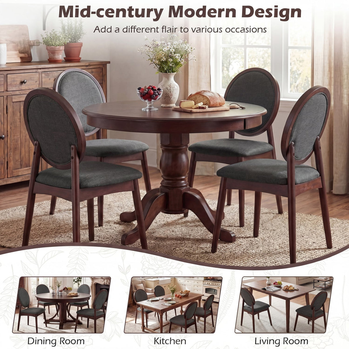 Set of 2 Upholstered Linen Fabric Kitchen Side Chairs with Padded Seat-Black-Dining Chairs-DECOROLALA