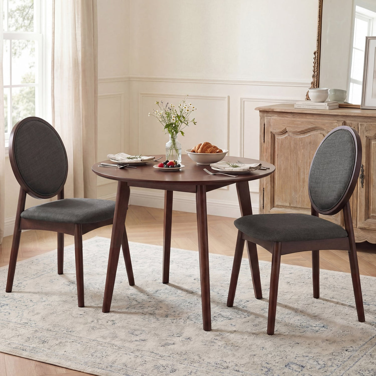 Set of 2 Upholstered Linen Fabric Kitchen Side Chairs with Padded Seat-Black-Dining Chairs-DECOROLALA