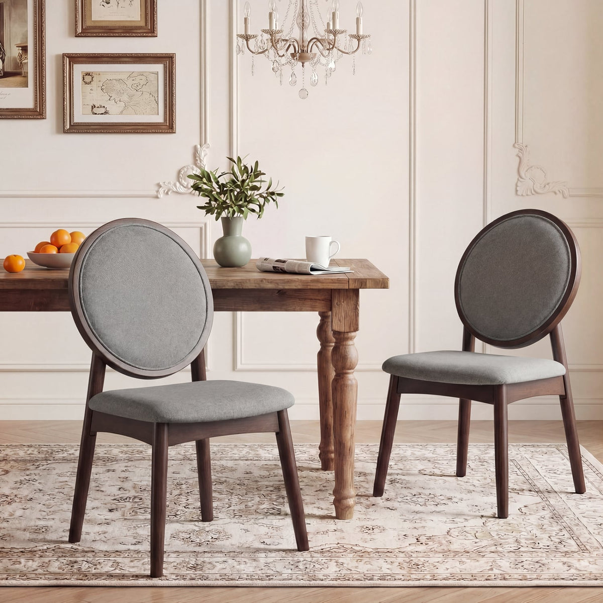 Set of 2 Upholstered Linen Fabric Kitchen Side Chairs with Padded Seat-Gray-Dining Chairs-DECOROLALA