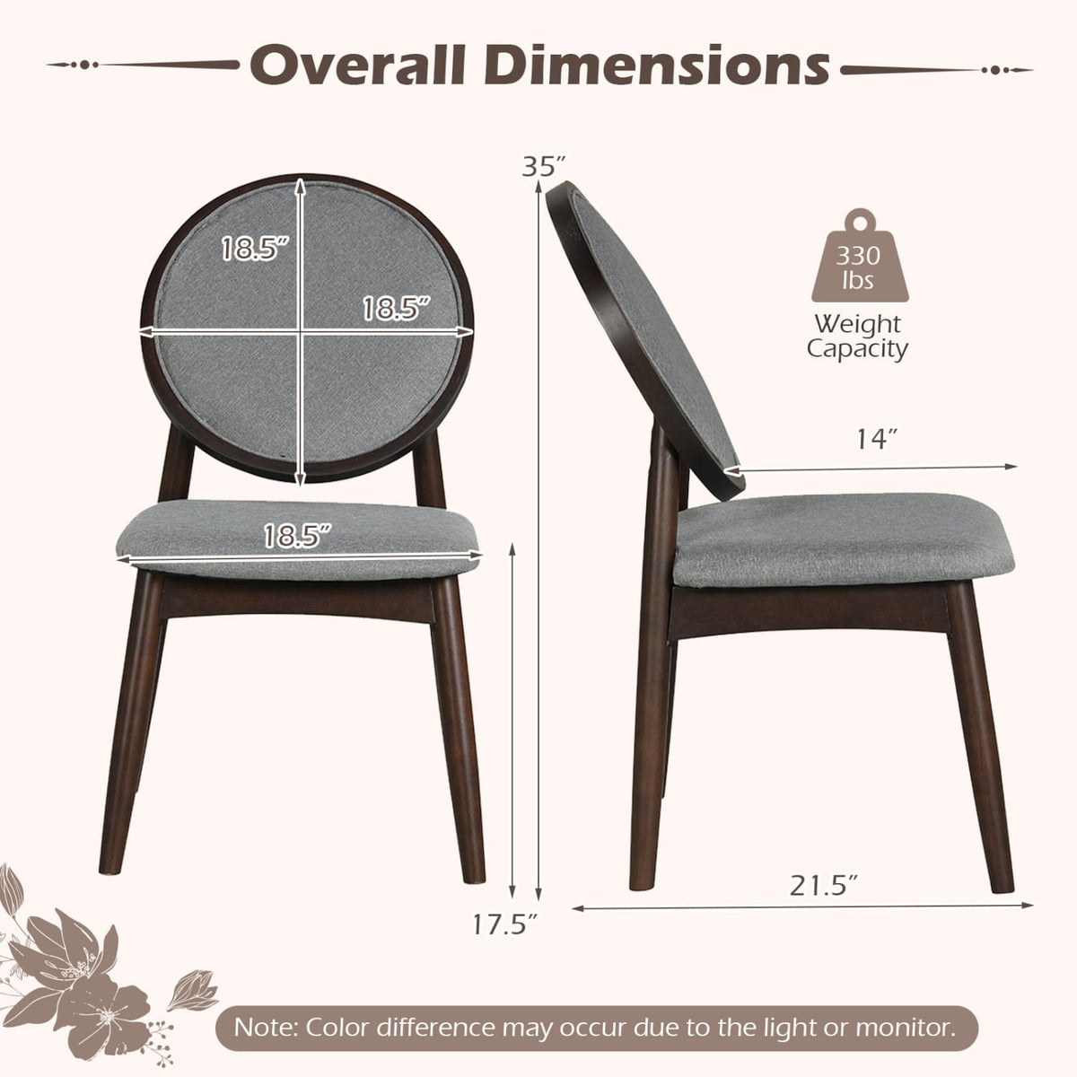 Set of 2 Upholstered Linen Fabric Kitchen Side Chairs with Padded Seat-Gray-Dining Chairs-DECOROLALA