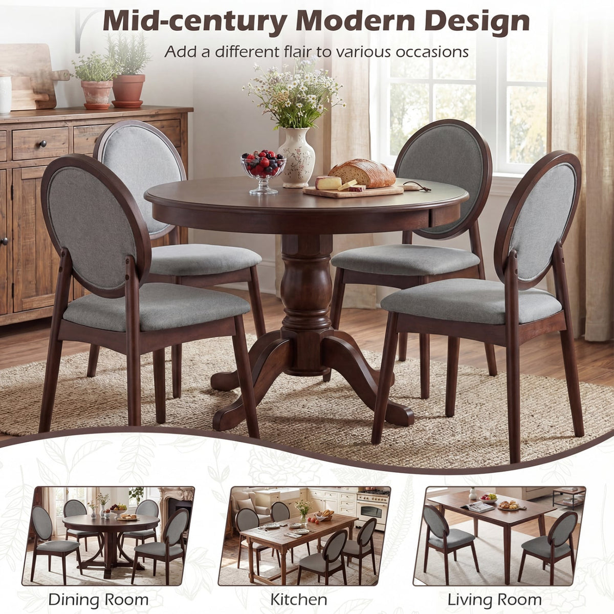 Set of 2 Upholstered Linen Fabric Kitchen Side Chairs with Padded Seat-Gray-Dining Chairs-DECOROLALA