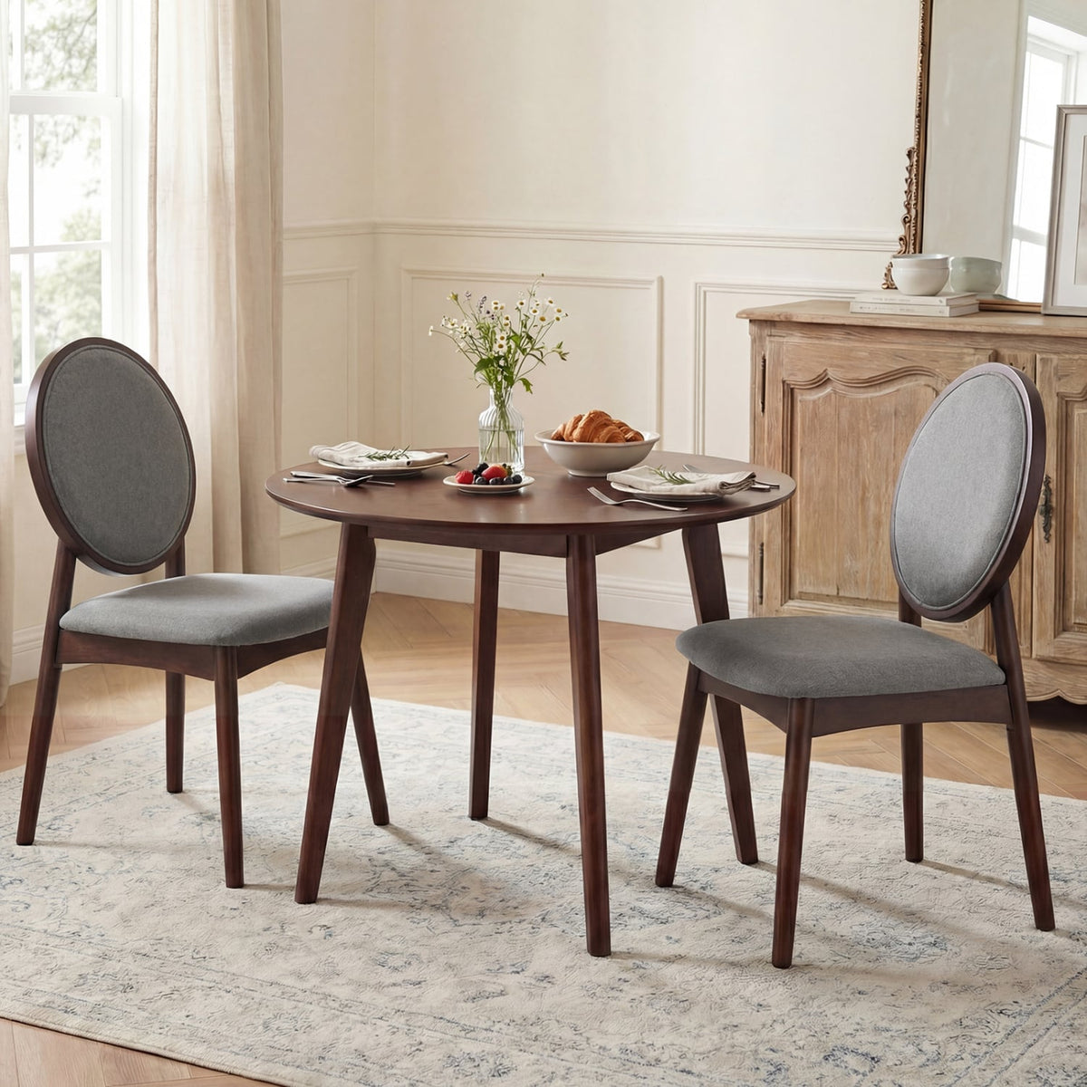 Set of 2 Upholstered Linen Fabric Kitchen Side Chairs with Padded Seat-Gray-Dining Chairs-DECOROLALA