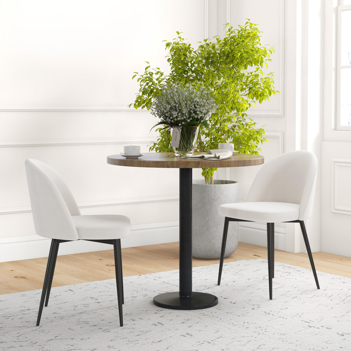 Set of 2 Velvet Dining Chairs - Cream White Mid-Back-Home Furnishings > Kitchen & Dining Furniture > Dining Chairs-DECOROLALA