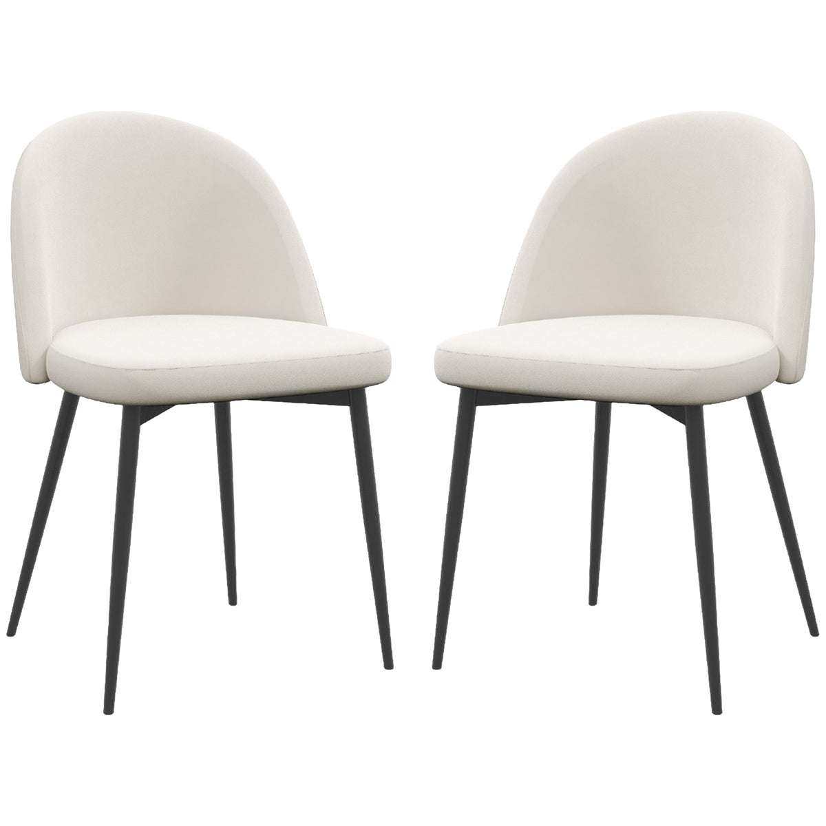 Set of 2 Velvet Dining Chairs - Cream White Mid-Back-Home Furnishings > Kitchen & Dining Furniture > Dining Chairs-DECOROLALA