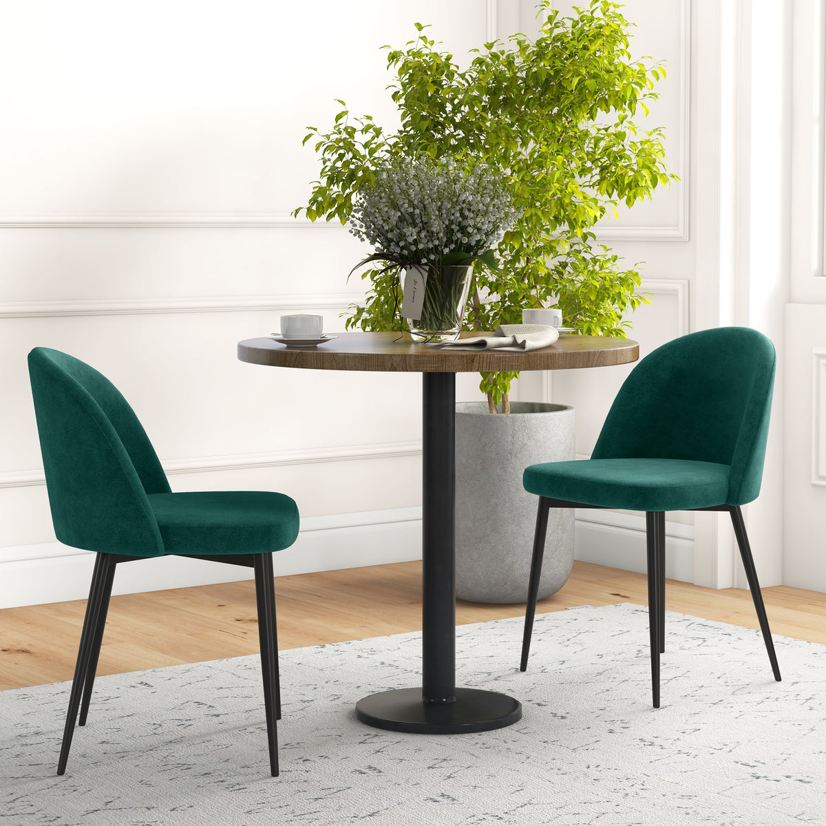 Set of 2 Velvet Dining Chairs - Green Mid-Back Metal Legs-Home Furnishings > Kitchen & Dining Furniture > Dining Chairs-DECOROLALA