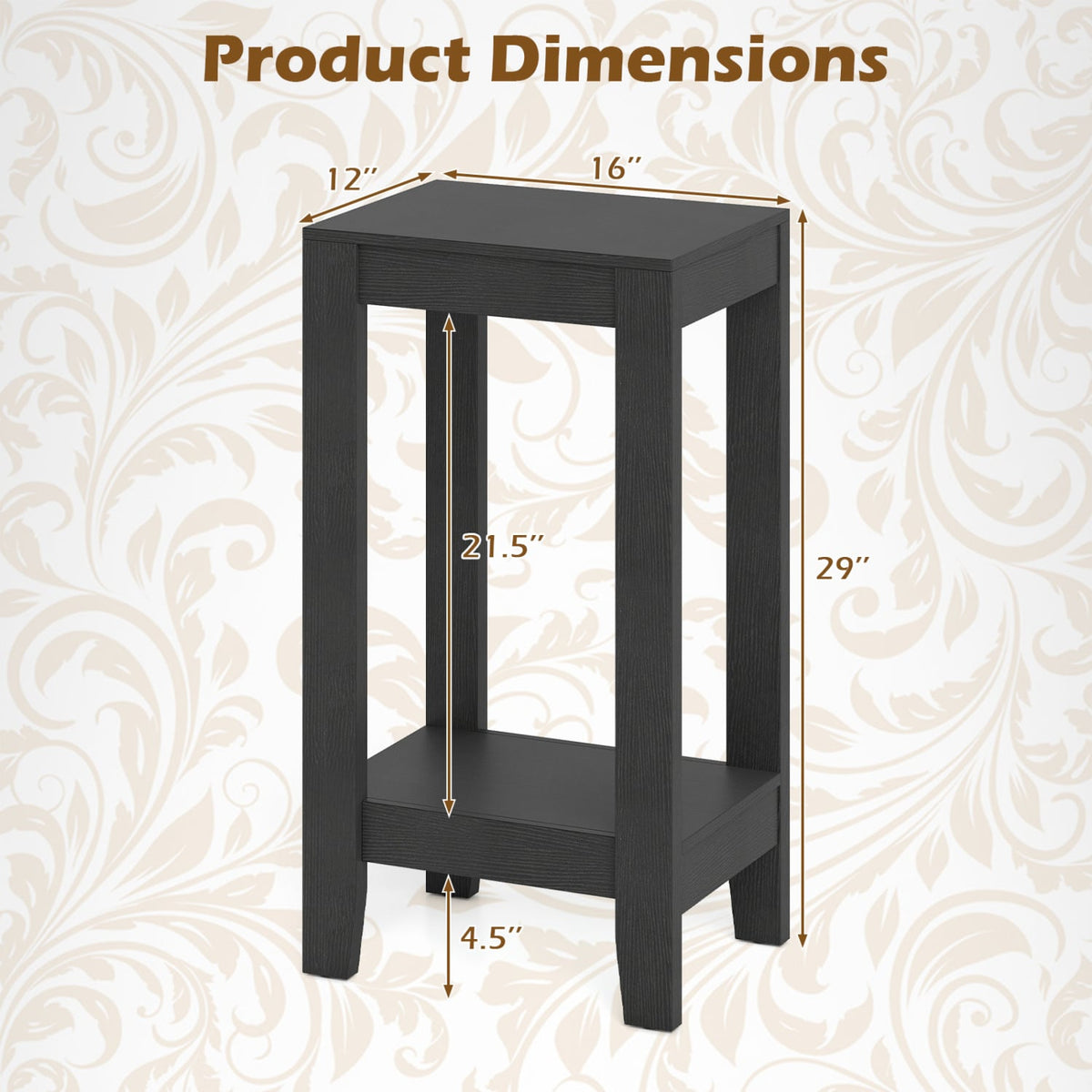 Set of 2 Versatile 2-Tier End Table with Storage Shelf-Black-End & Side Tables-DECOROLALA